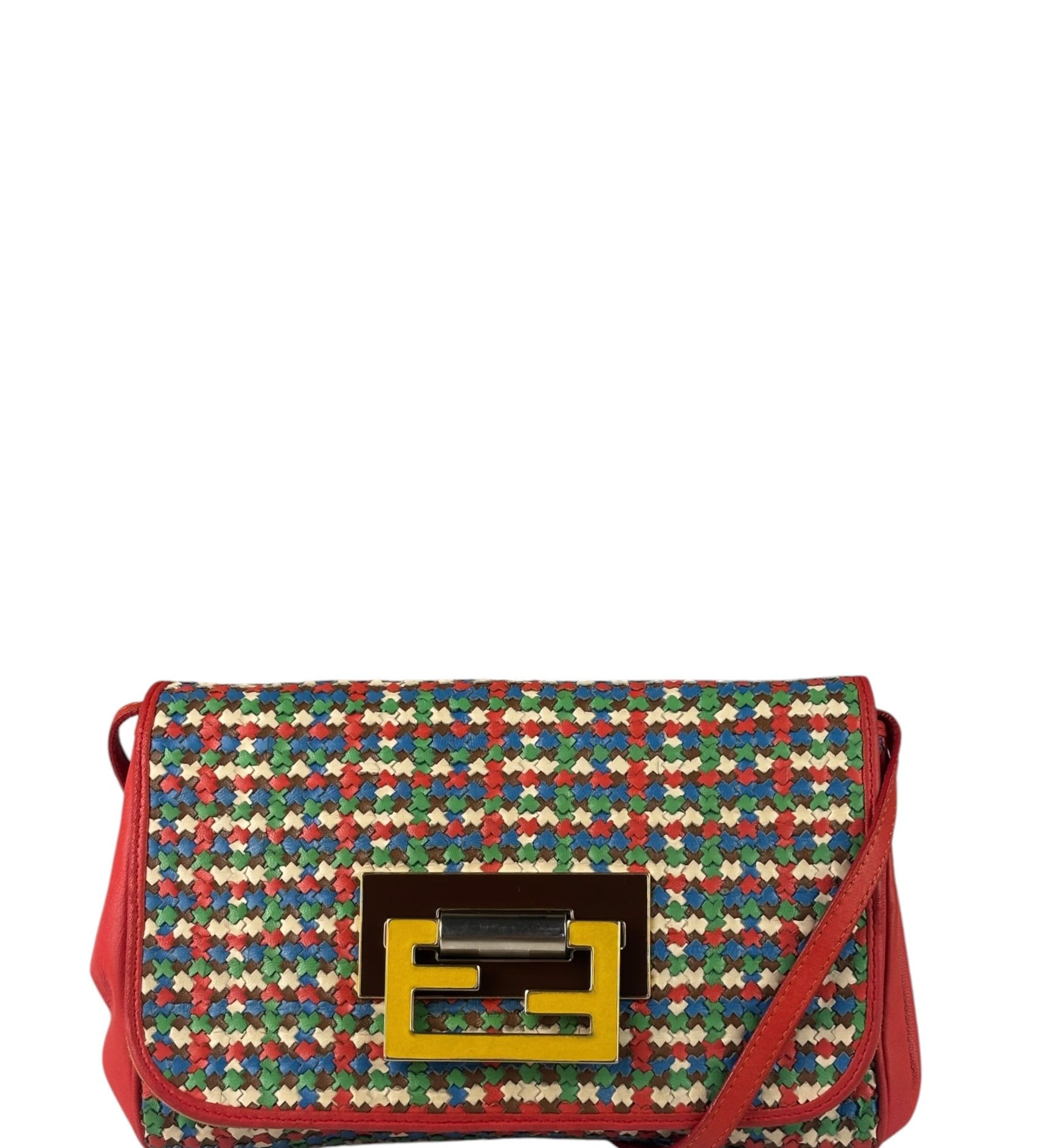 Fendi Colorblock Leather Woven Shoulder Bag
