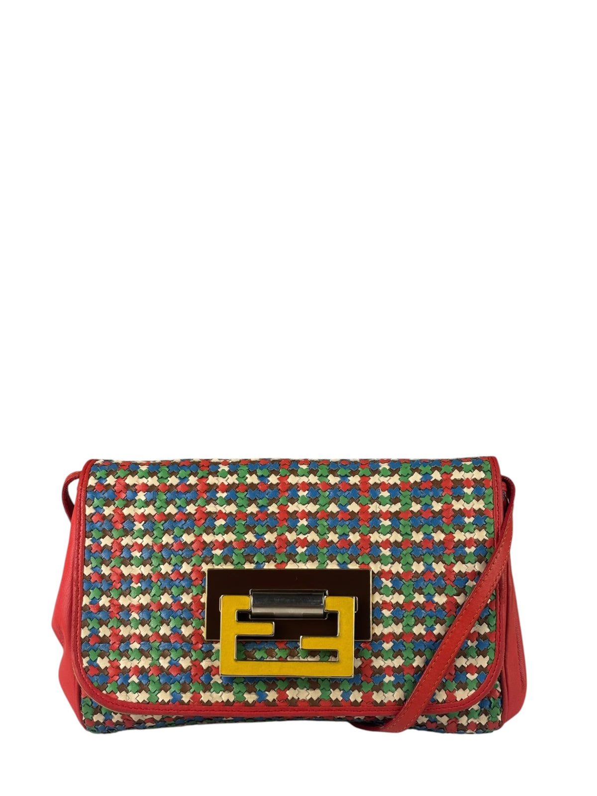Fendi Colorblock Leather Woven Shoulder Bag