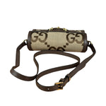 Gucci Brown Leather Trim Monogram Jumbo GG Mini Shoulder Bag