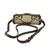 Gucci Brown Leather Trim Monogram Jumbo GG Mini Shoulder Bag