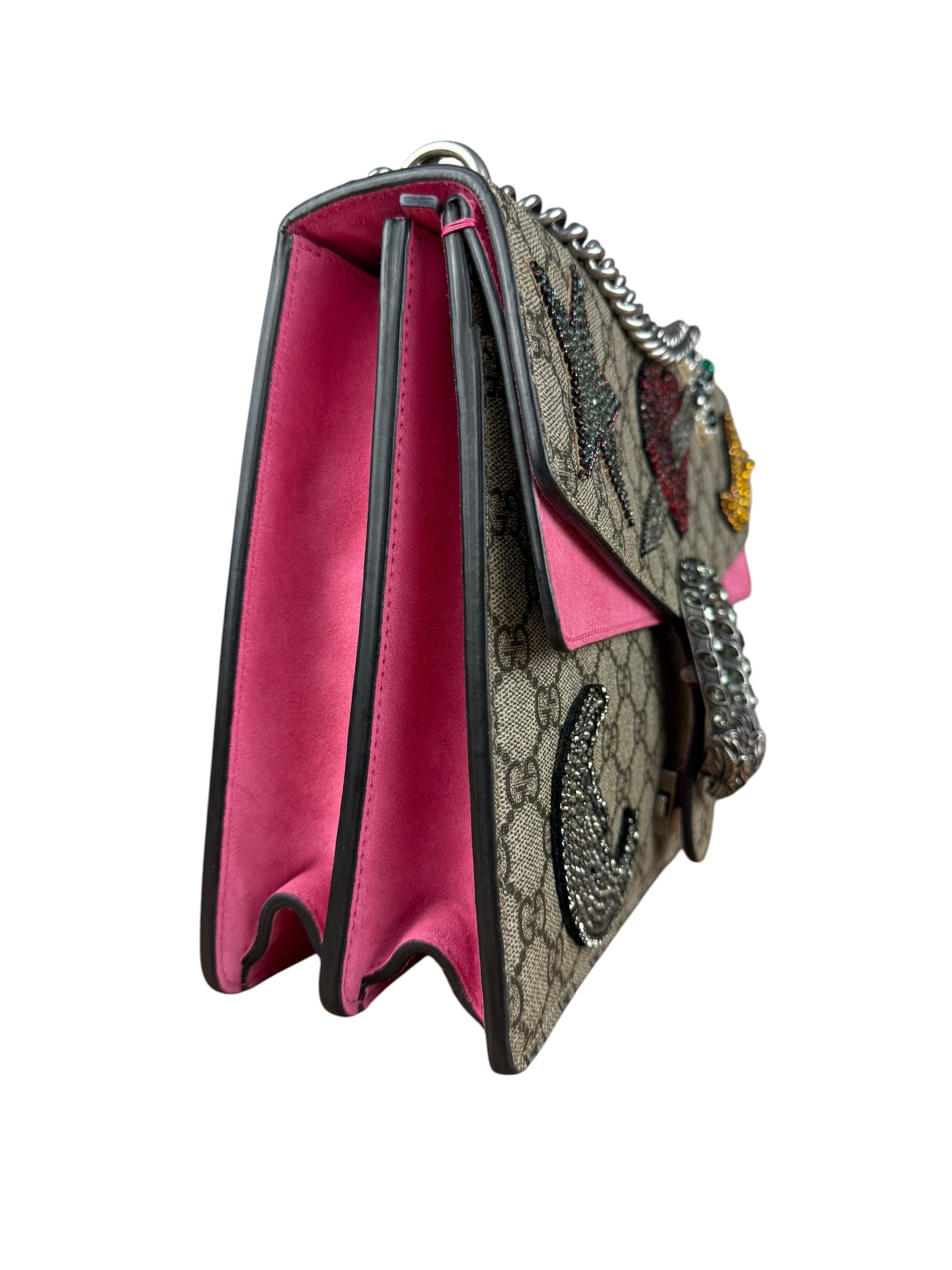 Gucci Pierced Heart Patches Dionysus Chain Shoulder Bag