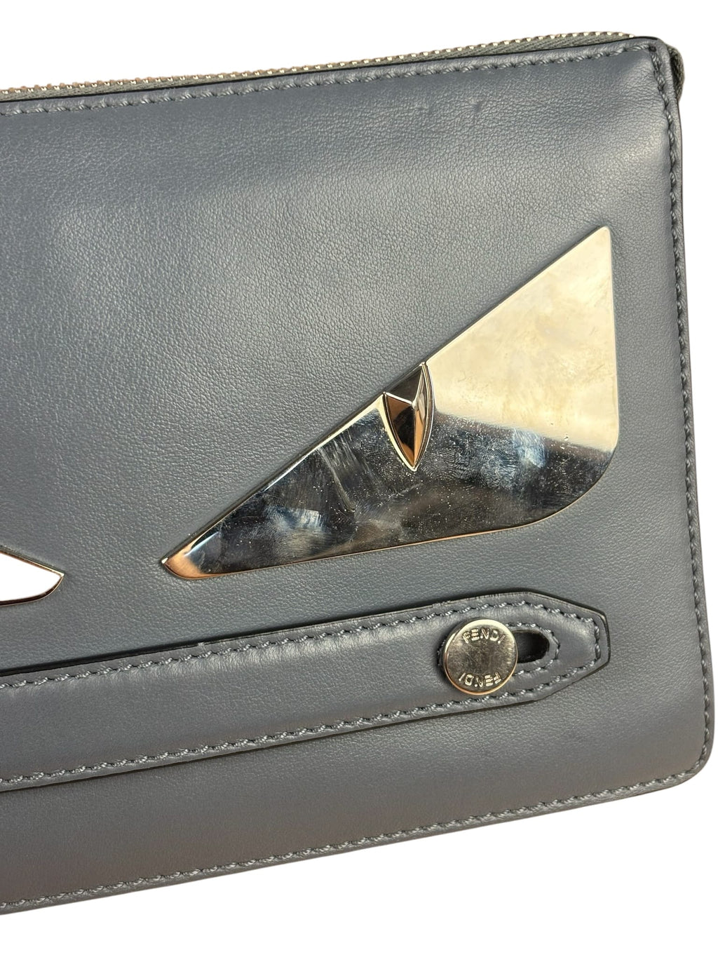 Fendi Grey Leather Monster Eyes Clutch