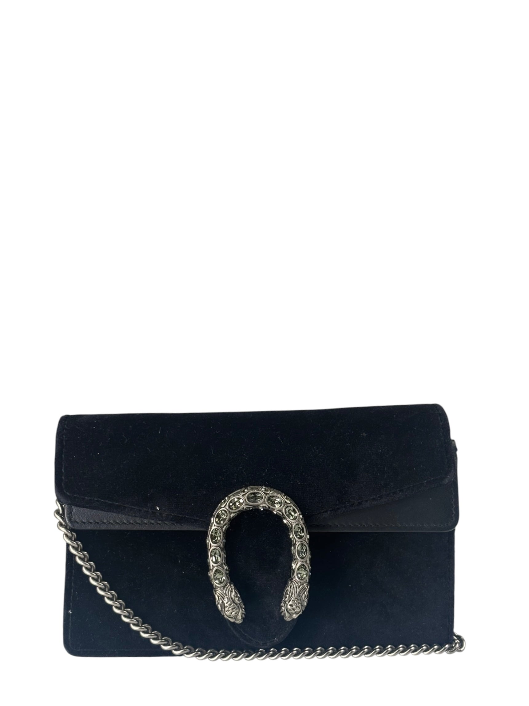 Gucci Black Velvet/Leather Trim Dionysus Super Mini Shoulder Bag