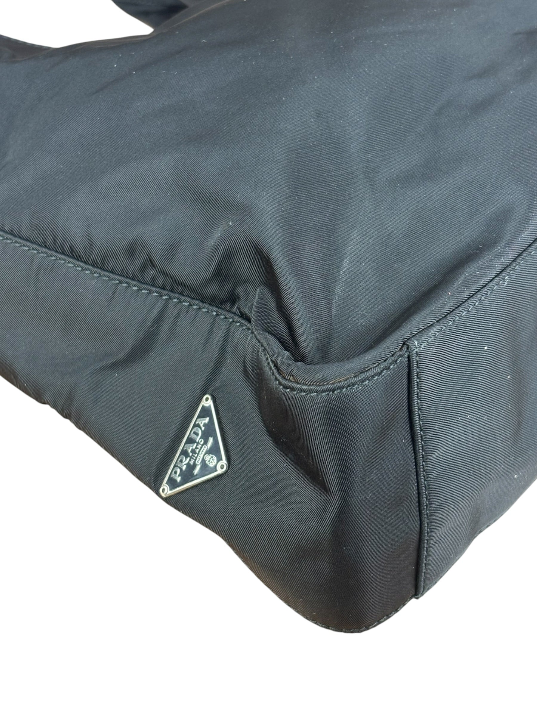 Prada Vintage Black Nylon Hobo Shoulder Bag