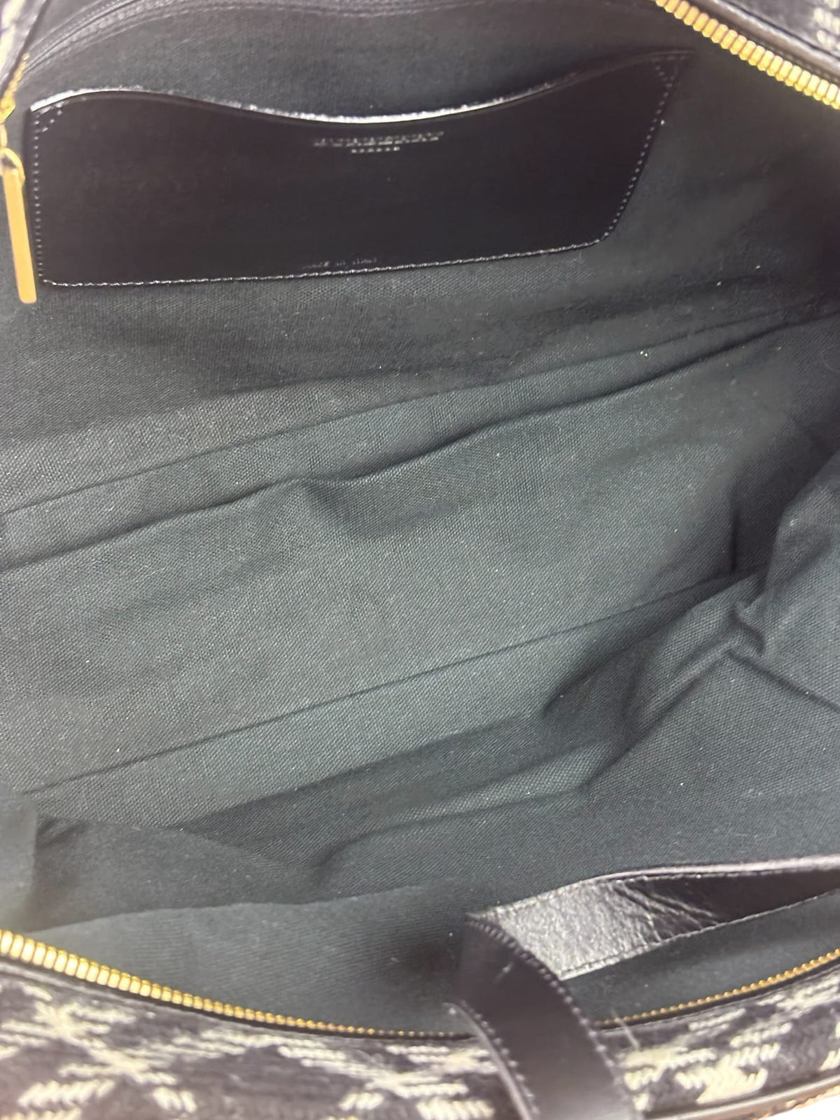 Burberry Black/White Leather Trim/Tweed Boston Bag