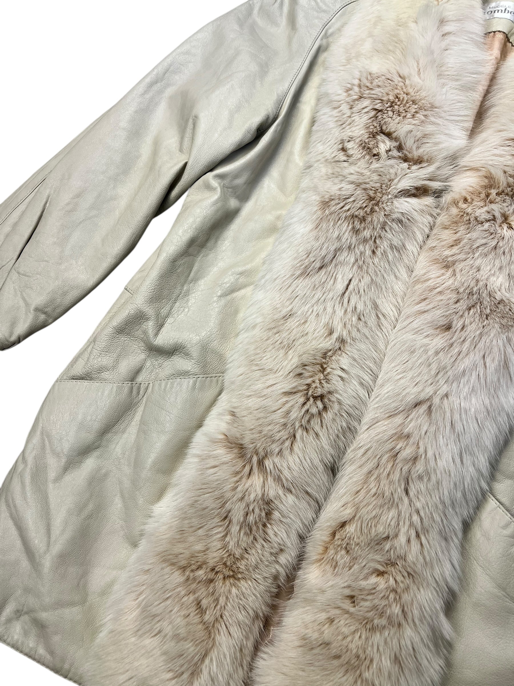 Modéle Chombert Leather Fur Lined Coat Ivory