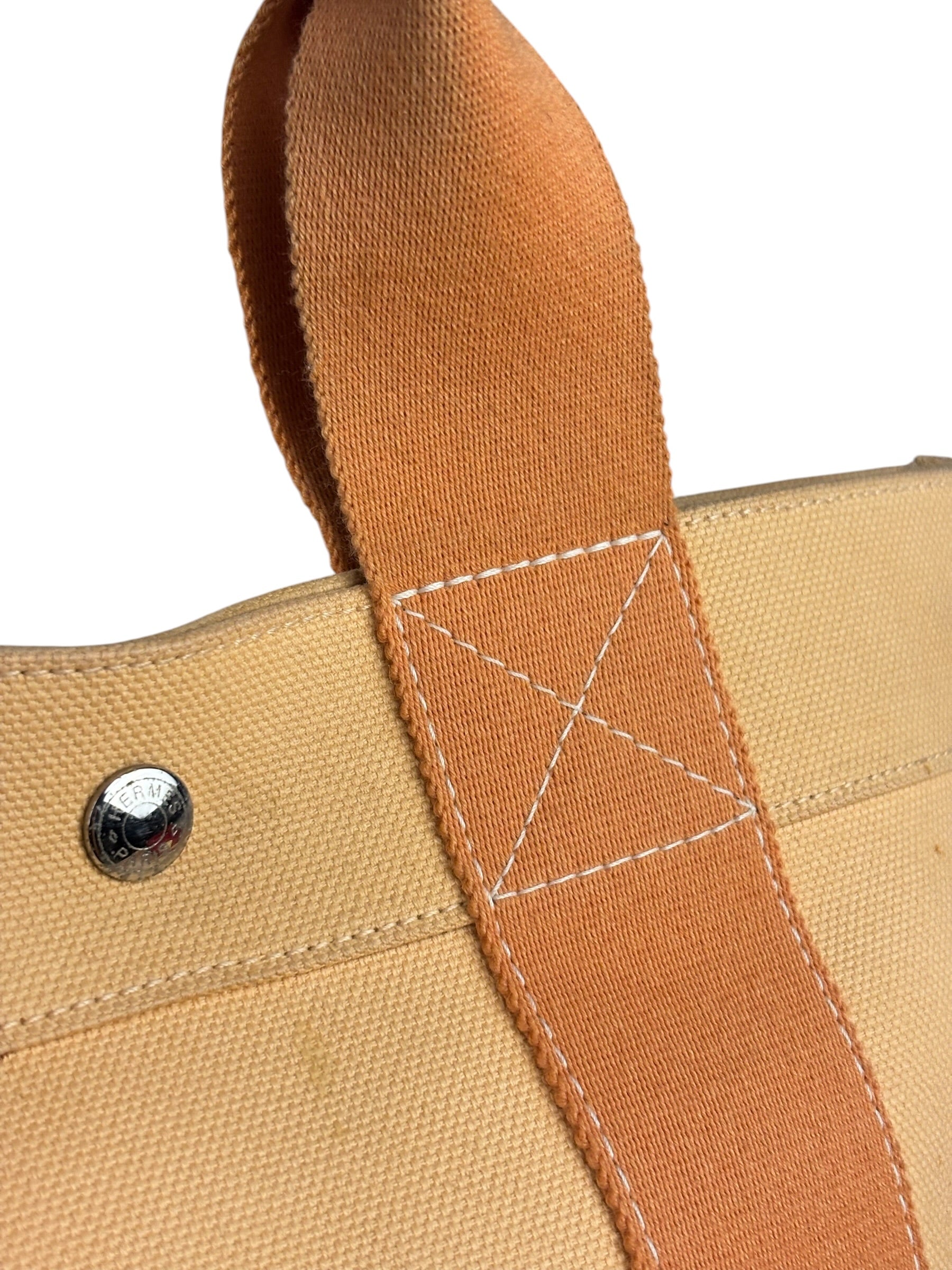 Hermes Bicolor Woven Cotton Bora Bora Canvas Tote Bag PM
