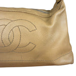 Chanel CC Vintage Beige Leather Caviar Wood Chain Hobo Bag