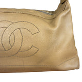 Chanel CC Vintage Beige Leather Caviar Wood Chain Hobo Bag