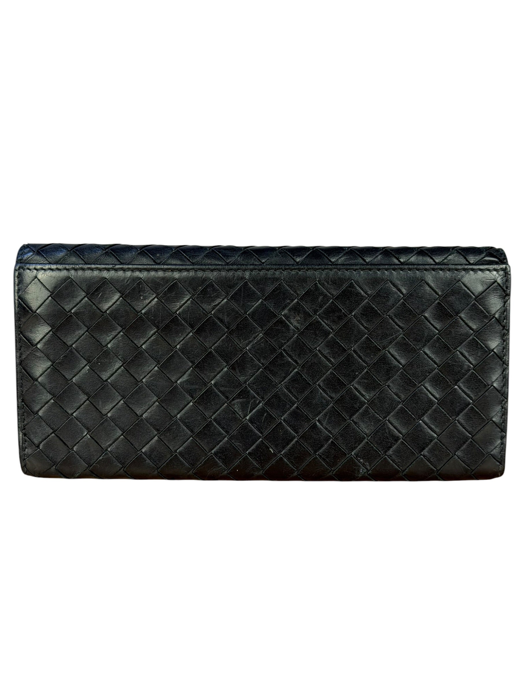 Bottega Veneta Black Intercciato Long Wallet