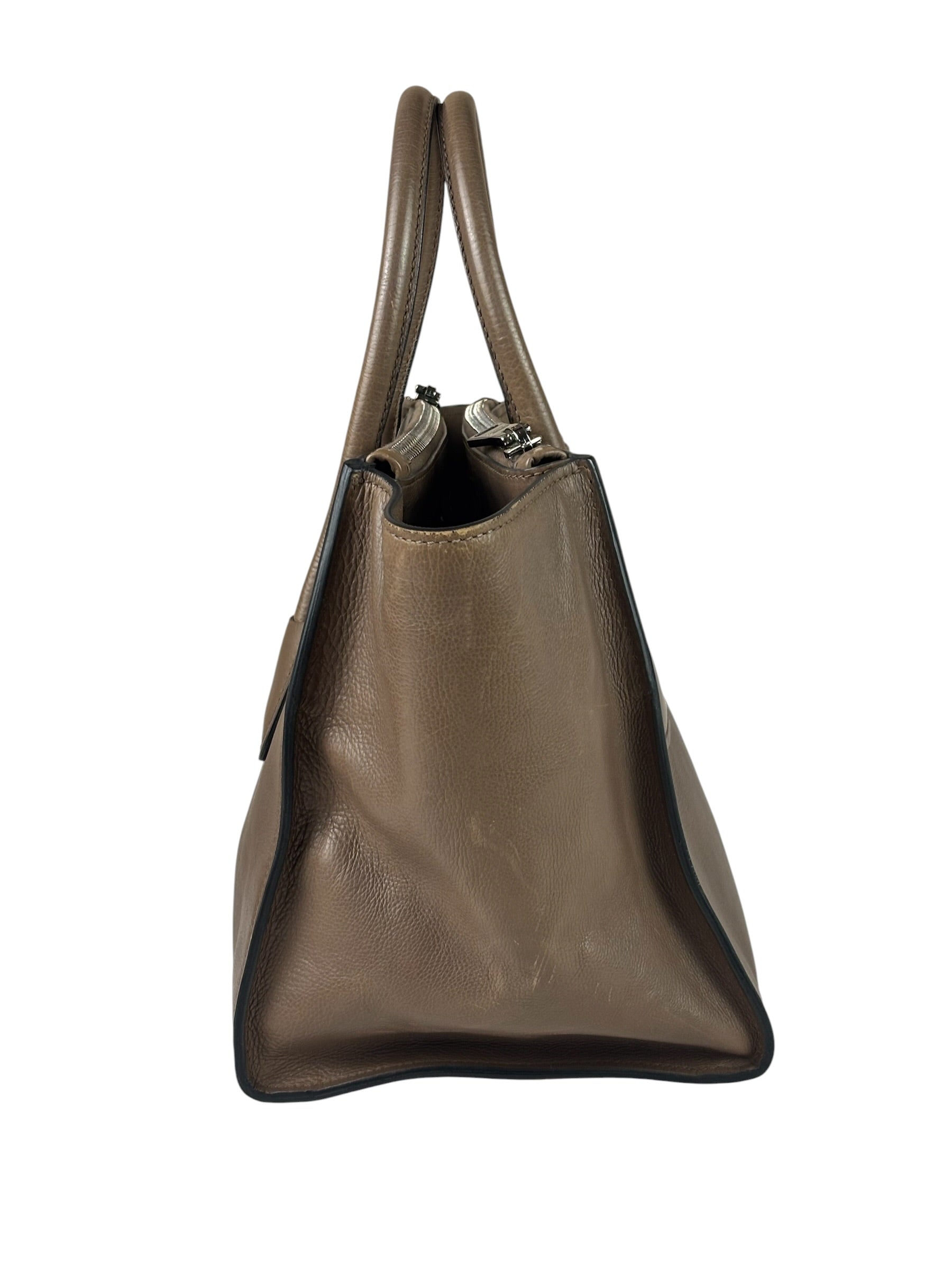 Prada Neutral Taupe Glace Calf Twin Pocket Two-Way Tote