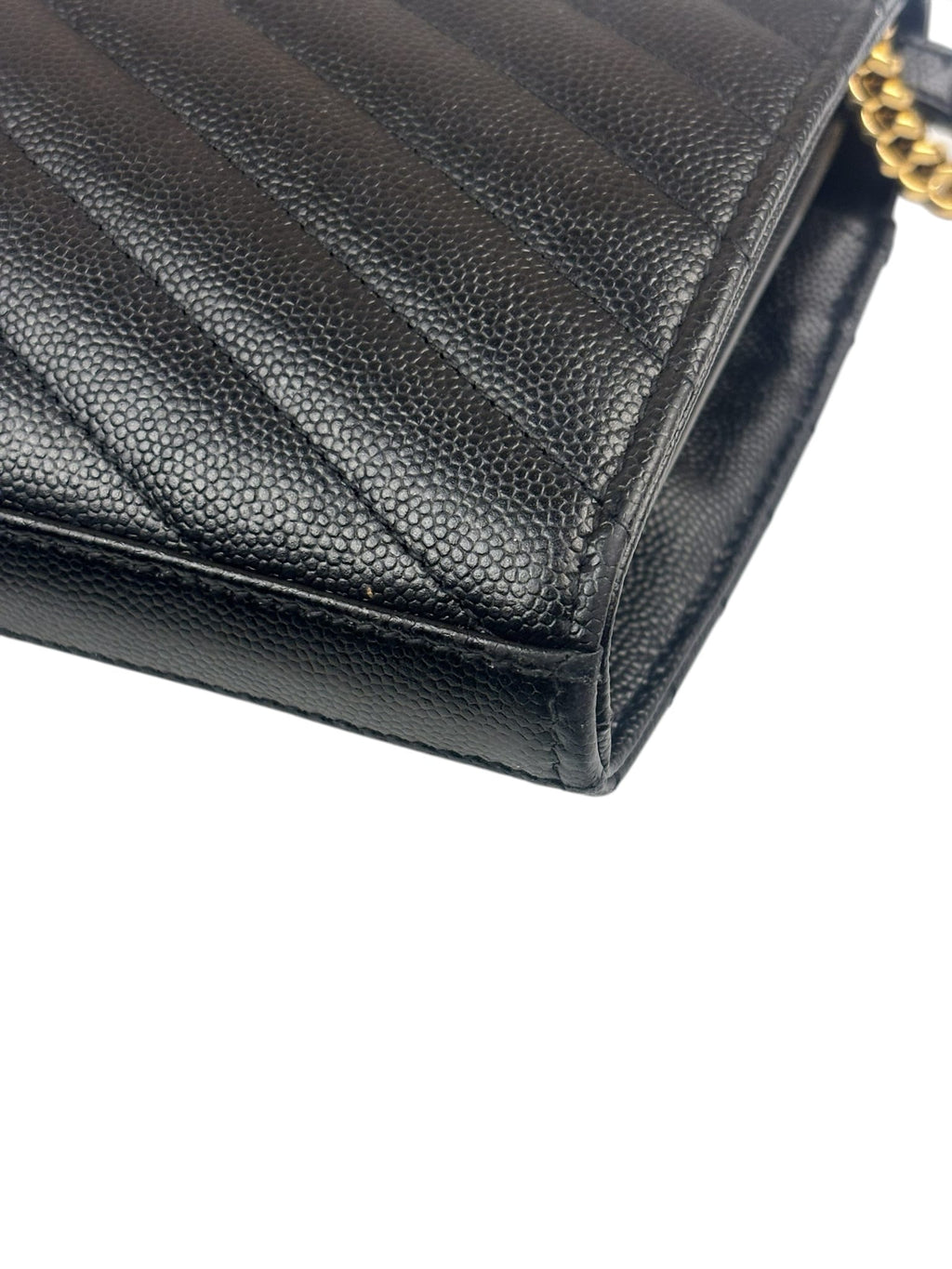 YSL Black Pebbled Matelassè Envelope Chain Wallet On Chain