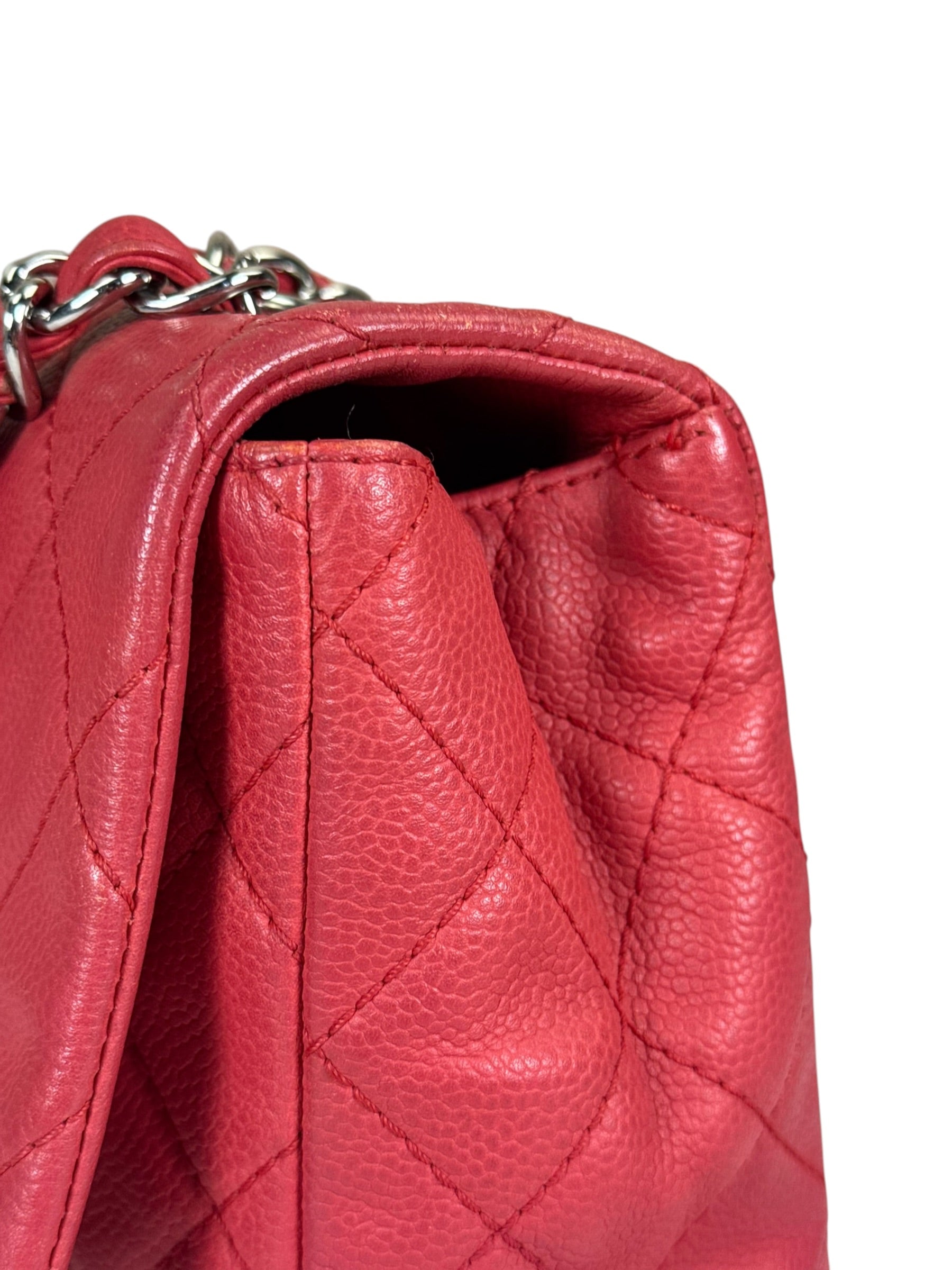 Chanel Red Quilted Caviar Leather Flap Bag 2008
