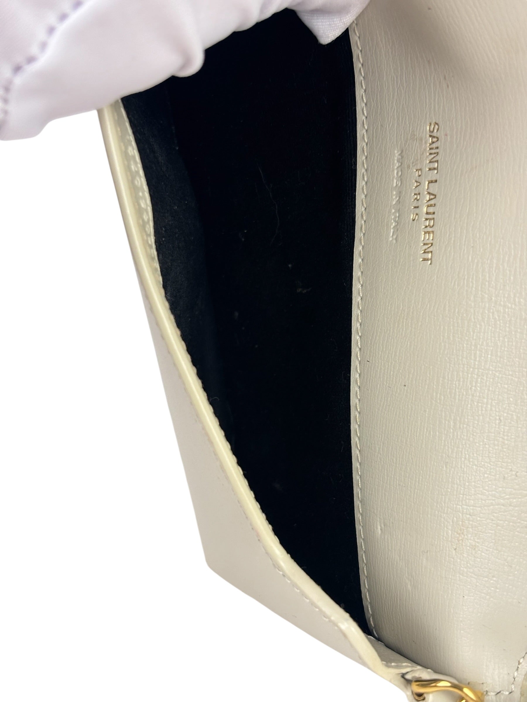 YSL Beige Leather Cassandre Flap Phone Holder