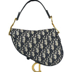 Christian Dior Navy Leather Trim Oblique Saddle Handbag