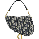 Christian Dior Navy Leather Trim Oblique Saddle Handbag
