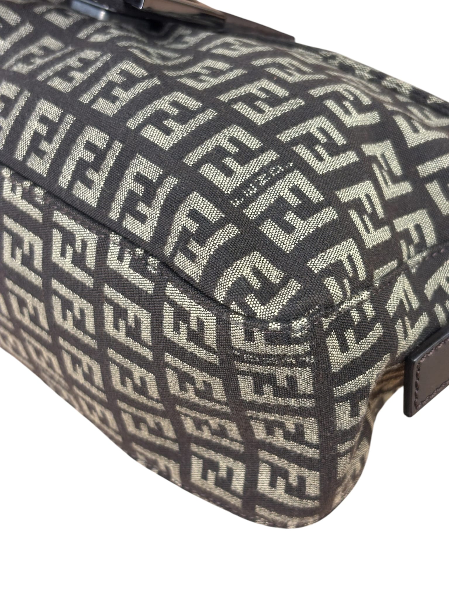 Fendi Black/Beige Leather Trim Zucca Mamma Baguette