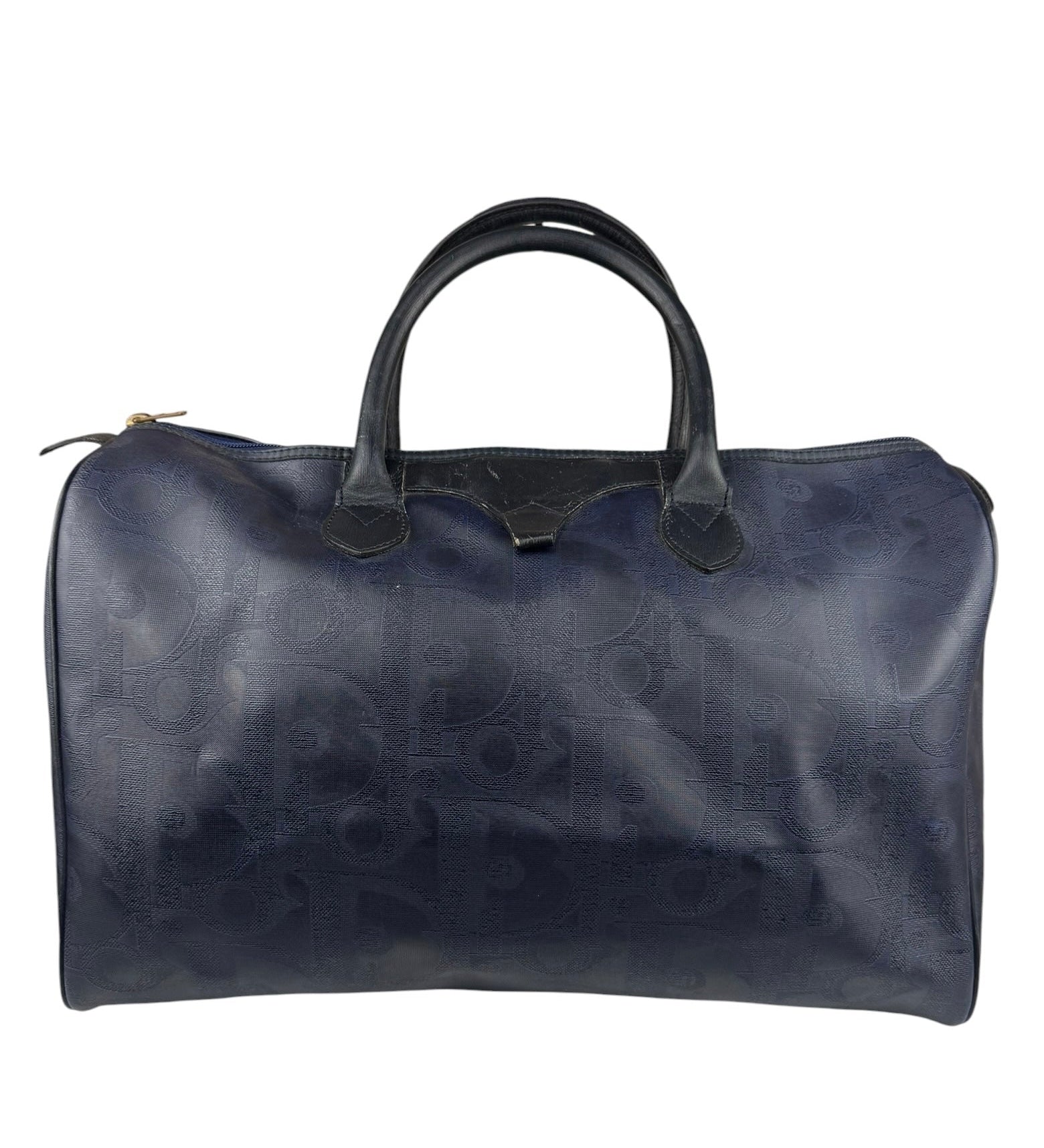 Christian Dior Vintage Navy Coated Canvas Boston Bag