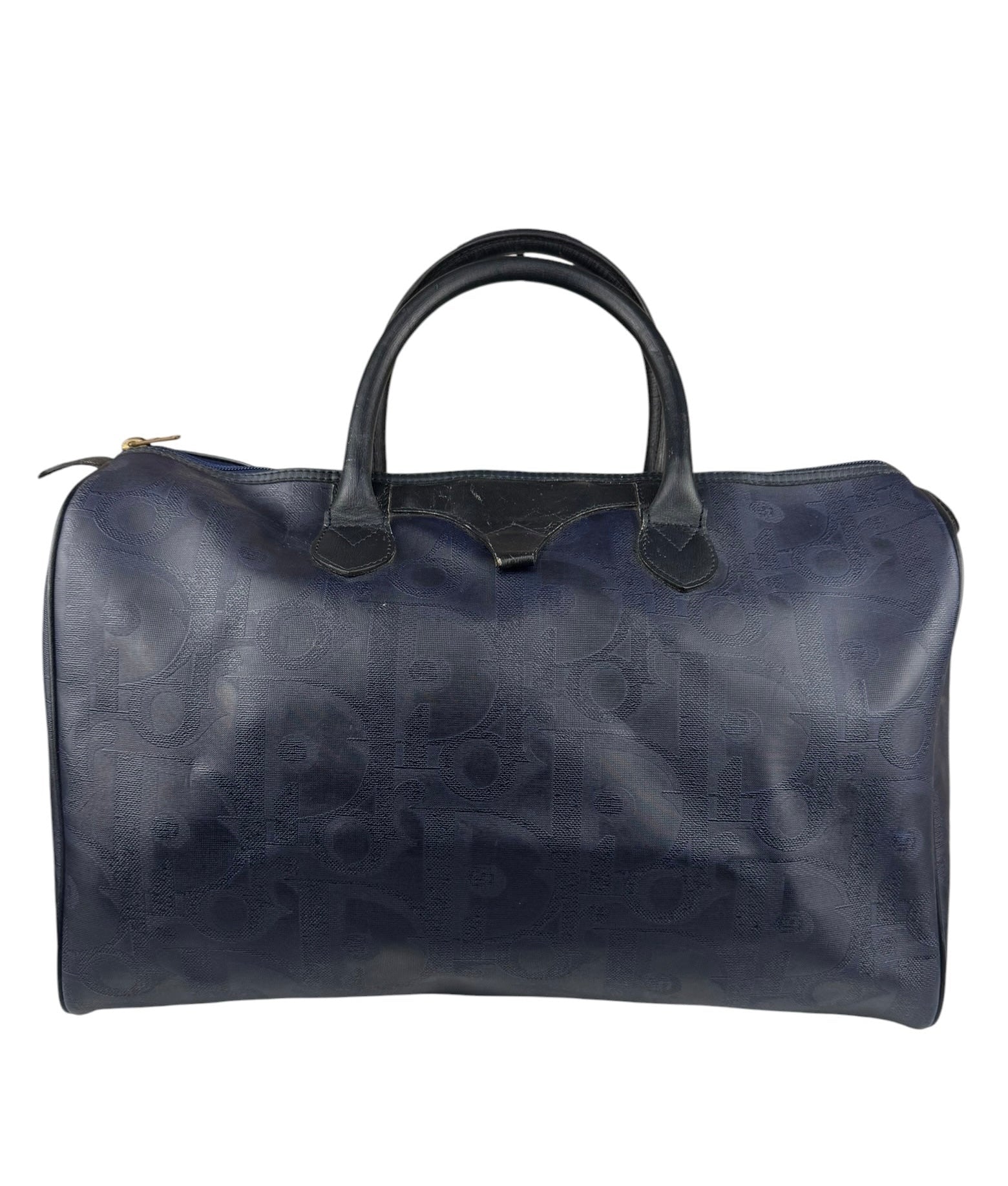 Christian Dior Vintage Navy Coated Canvas Boston Bag