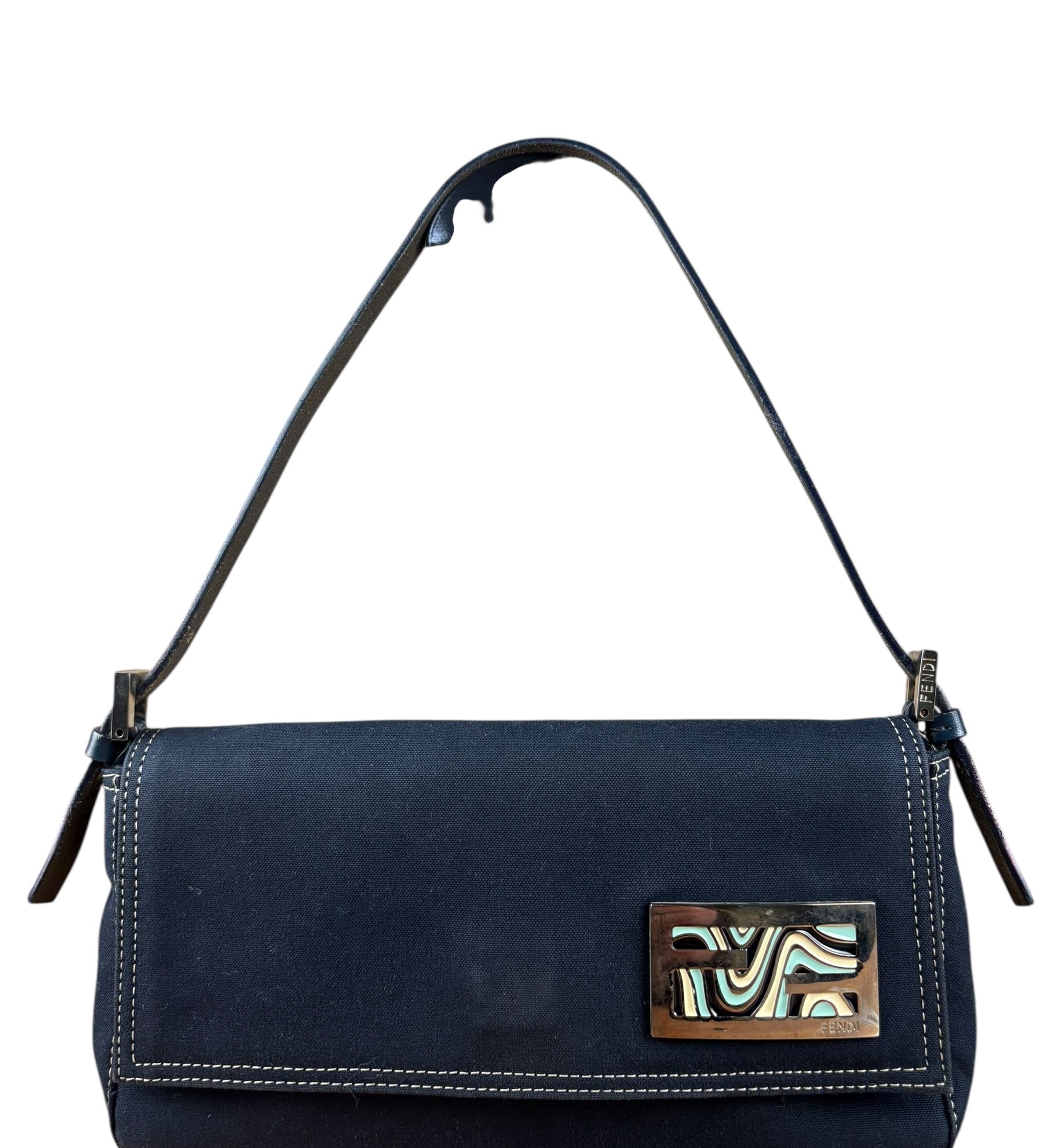 Fendi Denim Canvas Wave Buckle Pochette