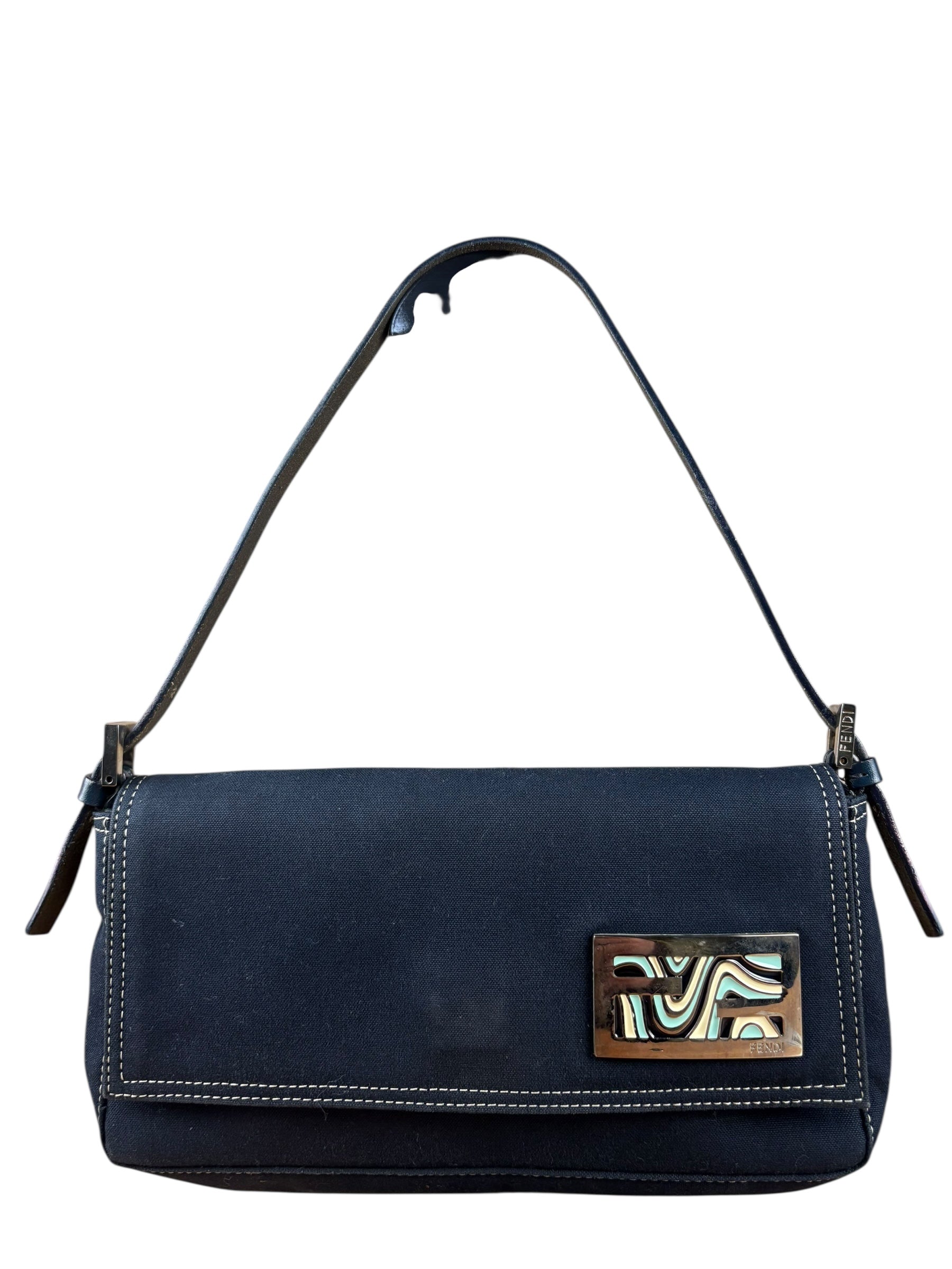Fendi Denim Canvas Wave Buckle Pochette