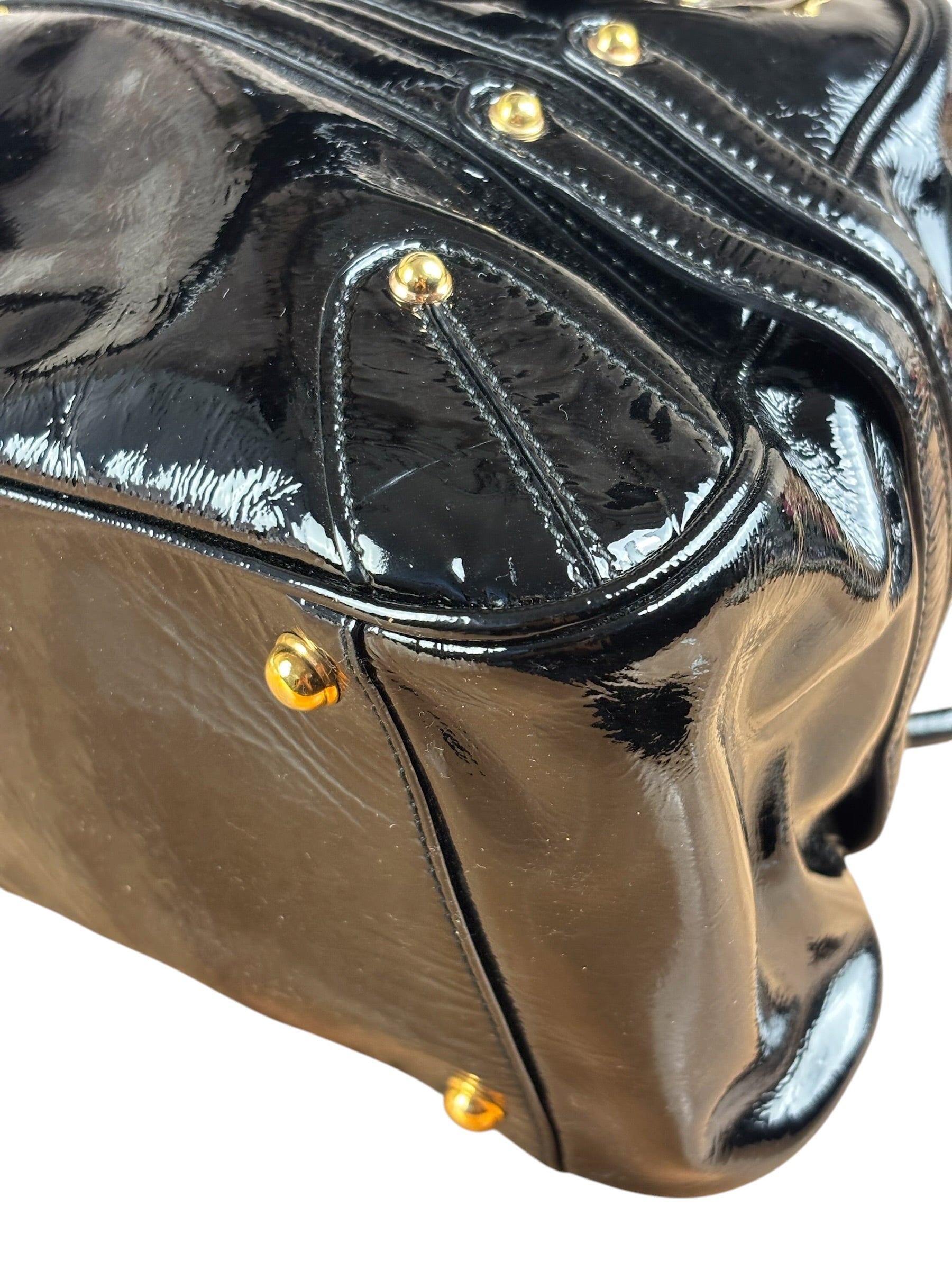 Gucci Black Patent Leather Horsebit Wave Shoulder Bag