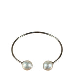 Silver-Toned Real Pearl Bangle Bracelet