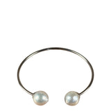 Silver-Toned Real Pearl Bangle Bracelet