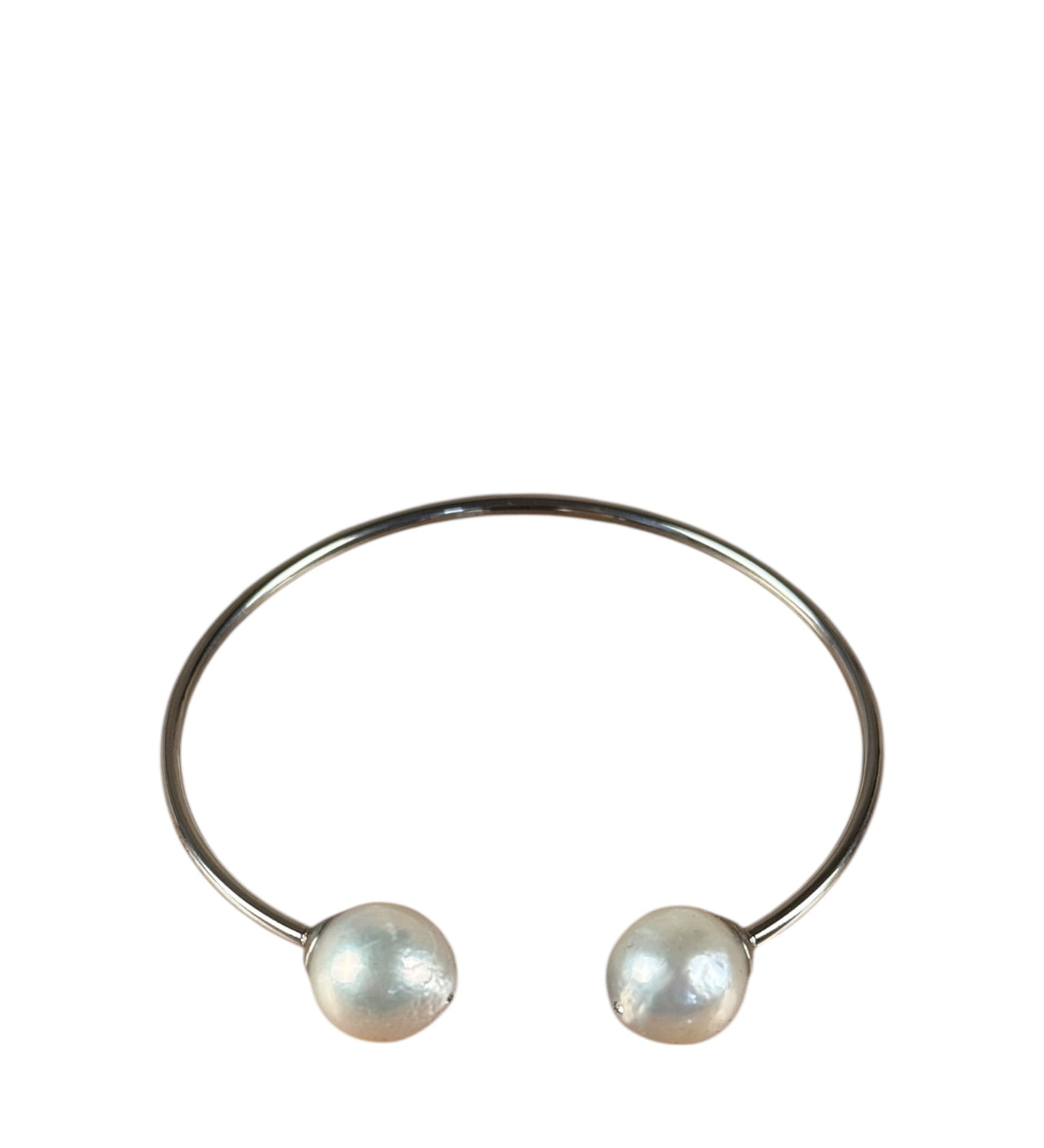 Silver-Toned Real Pearl Bangle Bracelet