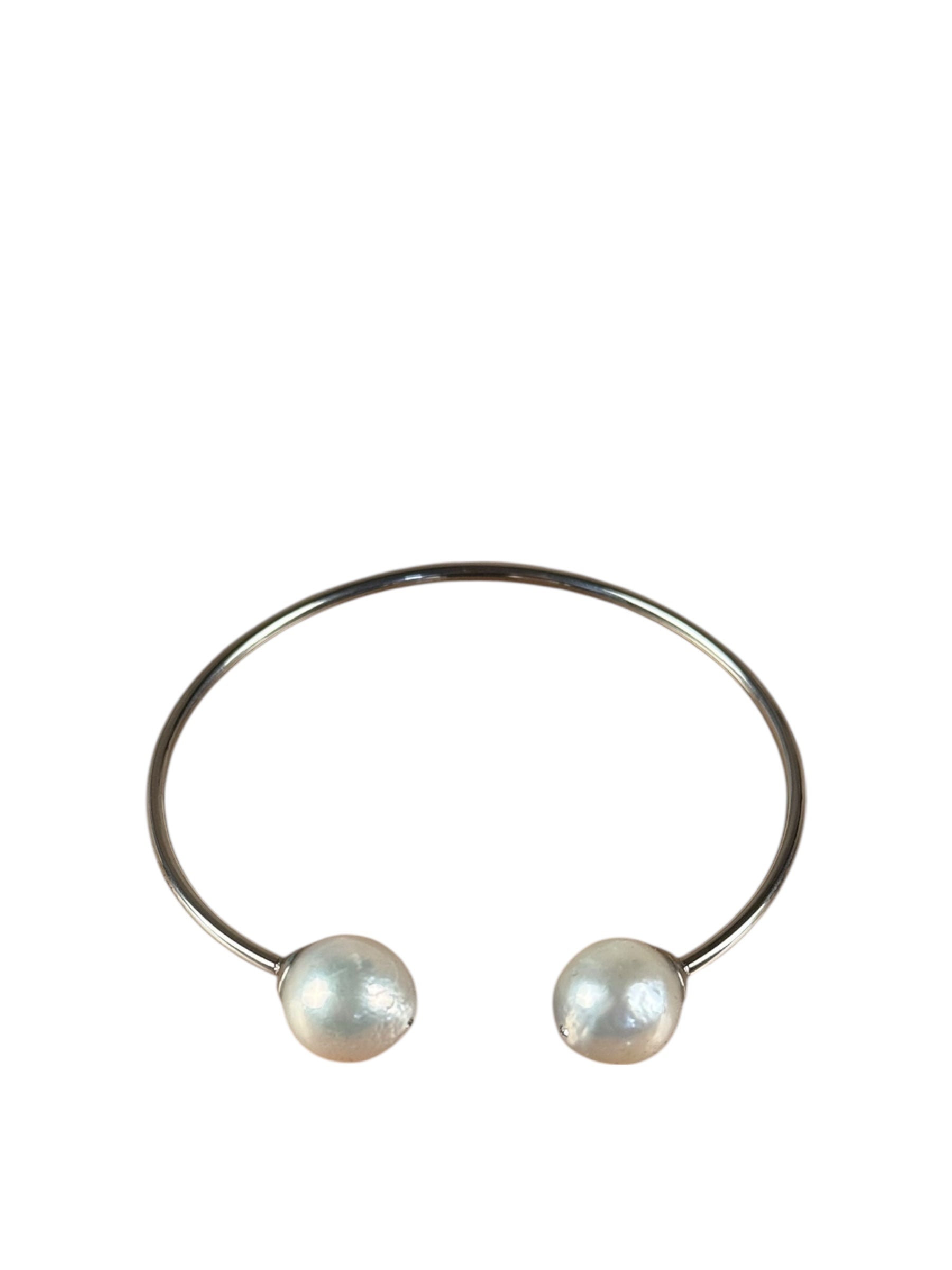 Silver-Toned Real Pearl Bangle Bracelet