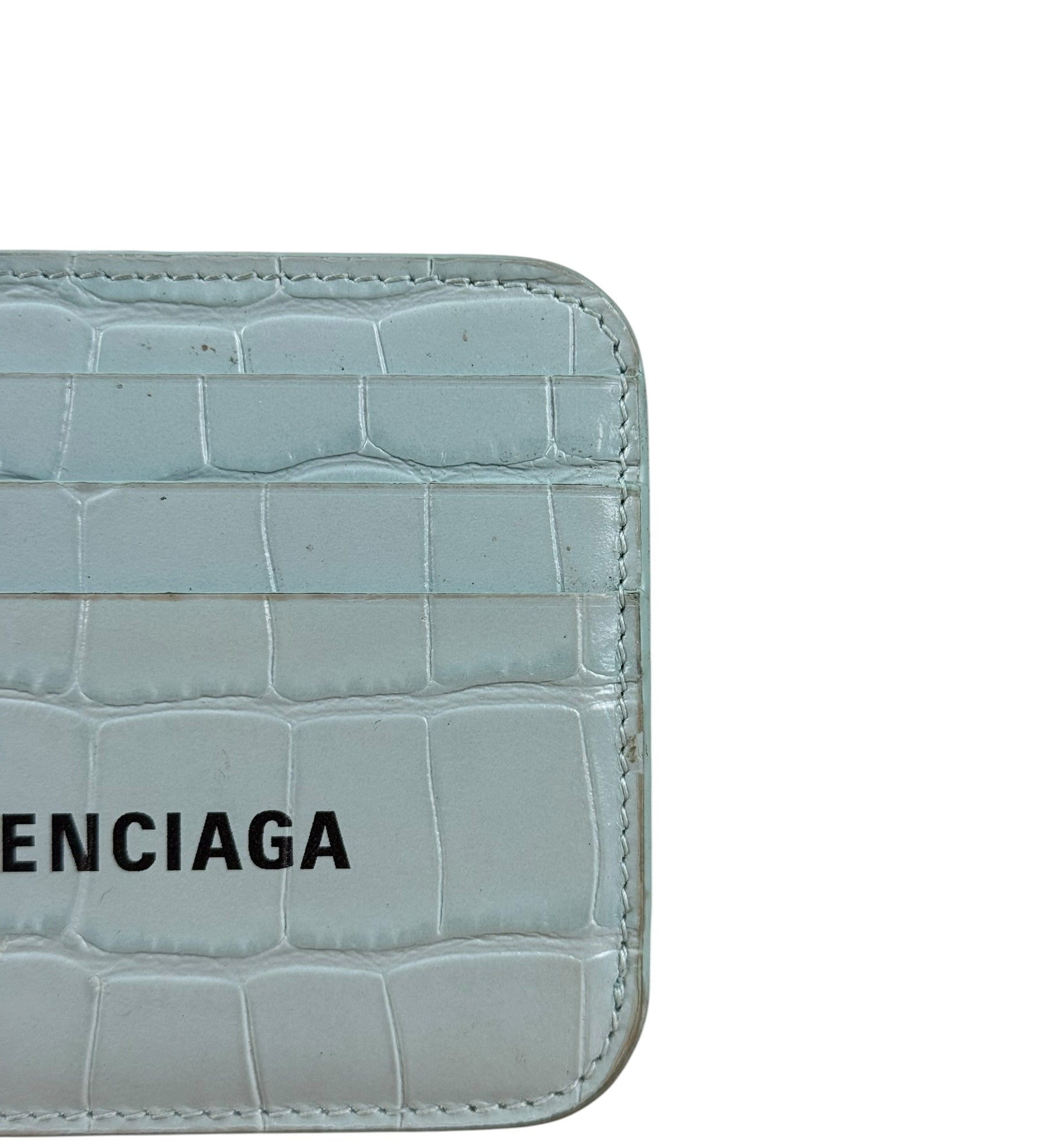 Balenciaga Blue Croc Embossed Cardholder