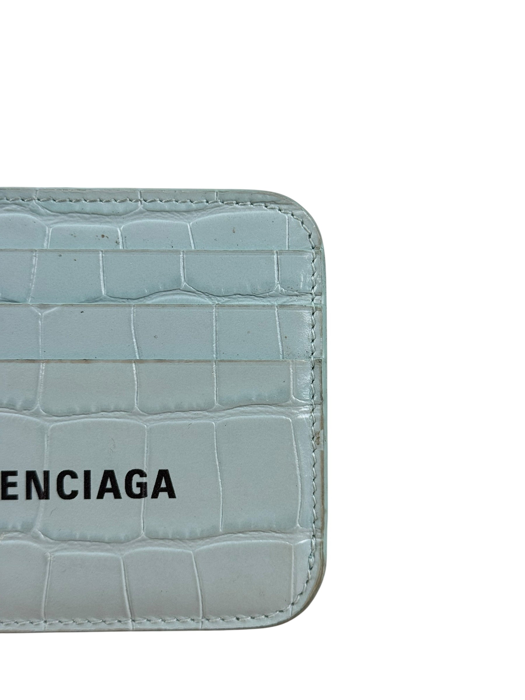 Balenciaga Blue Croc Embossed Cardholder