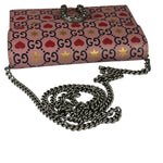 Gucci Pink Leather Dionysus GGCrystal Valentines Small Wallet On Chain