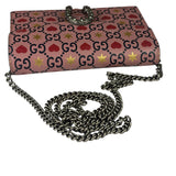 Gucci Pink Leather Dionysus GGCrystal Valentines Small Wallet On Chain