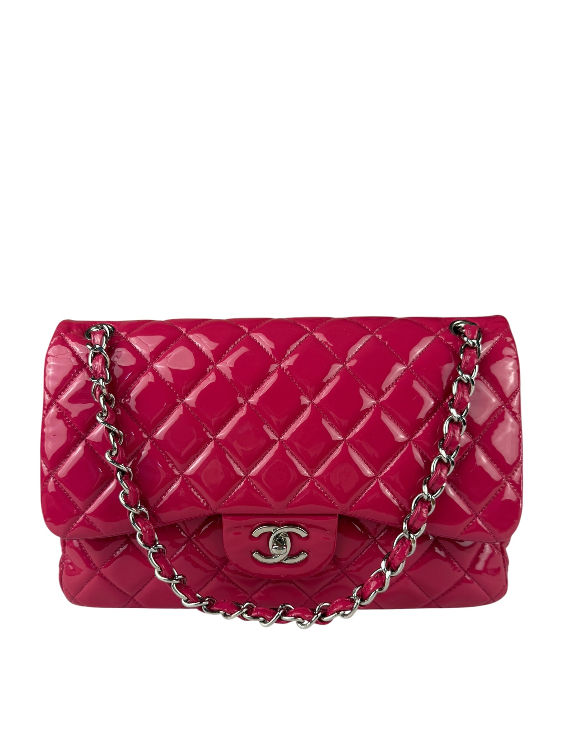 Chanel Hot Pink Large Patent Leather Double Flap Shoulder Bag 2014