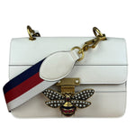 Gucci White Leather Queen Margaret Bee Embellished Shoulder Bag