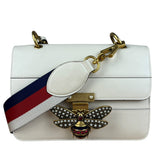 Gucci White Leather Queen Margaret Bee Embellished Shoulder Bag