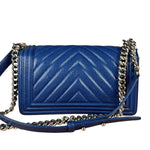 Chanel Blue Chevron Caviar Medium Boy Bag 2019