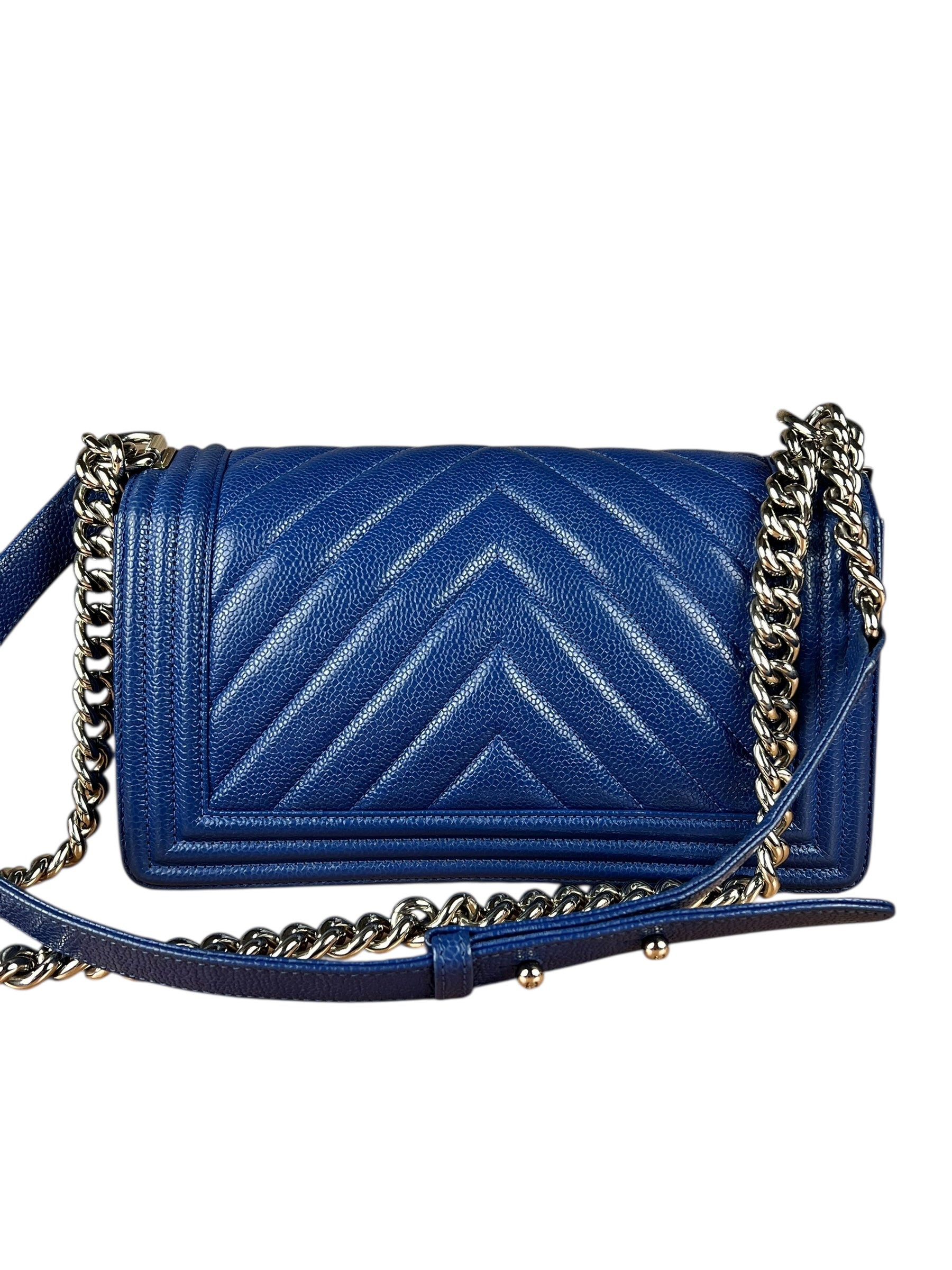Chanel Blue Chevron Caviar Medium Boy Bag 2019