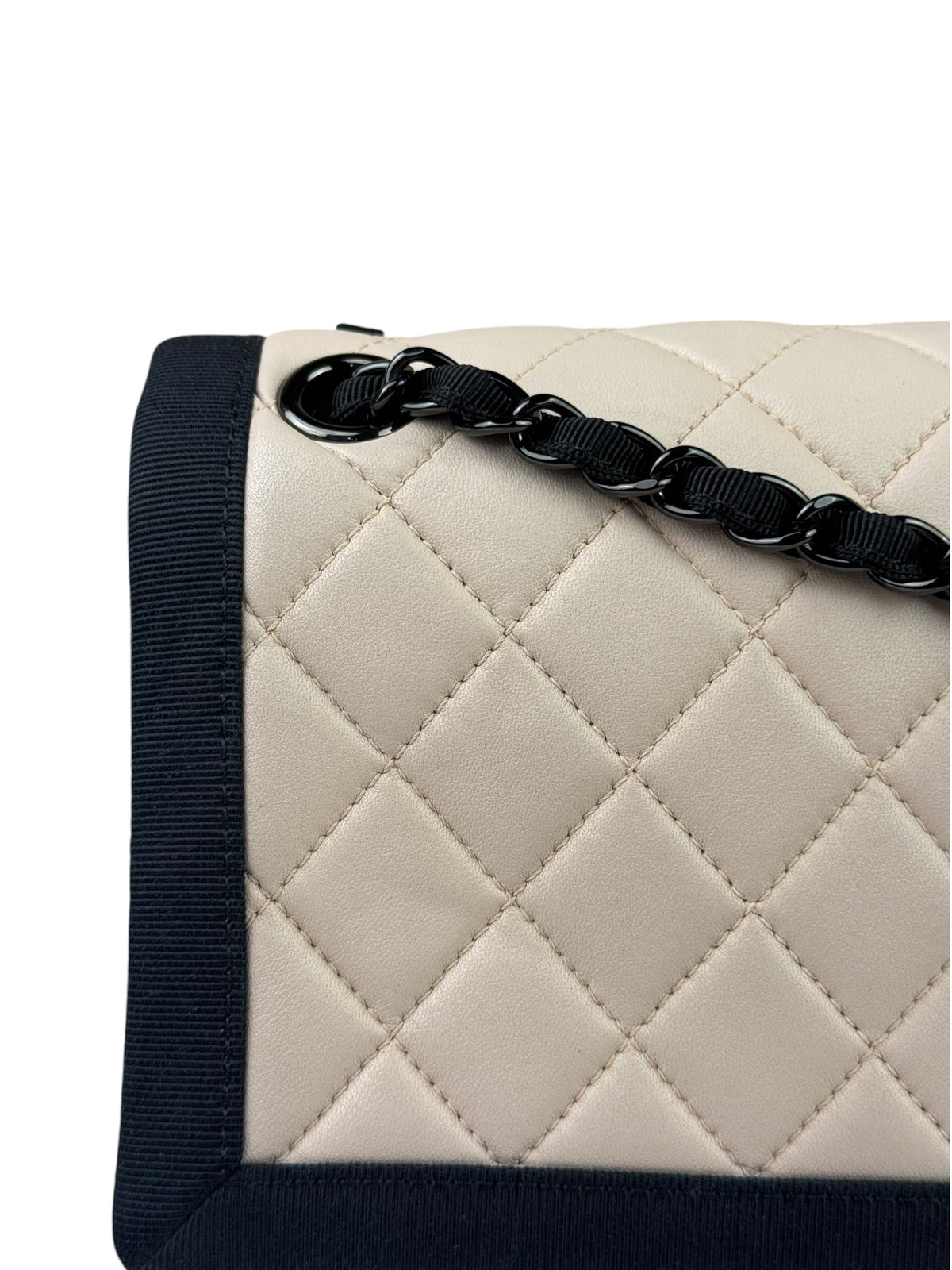 Chanel Beige/Navy Quilted Lambskin Flap Bag 2015