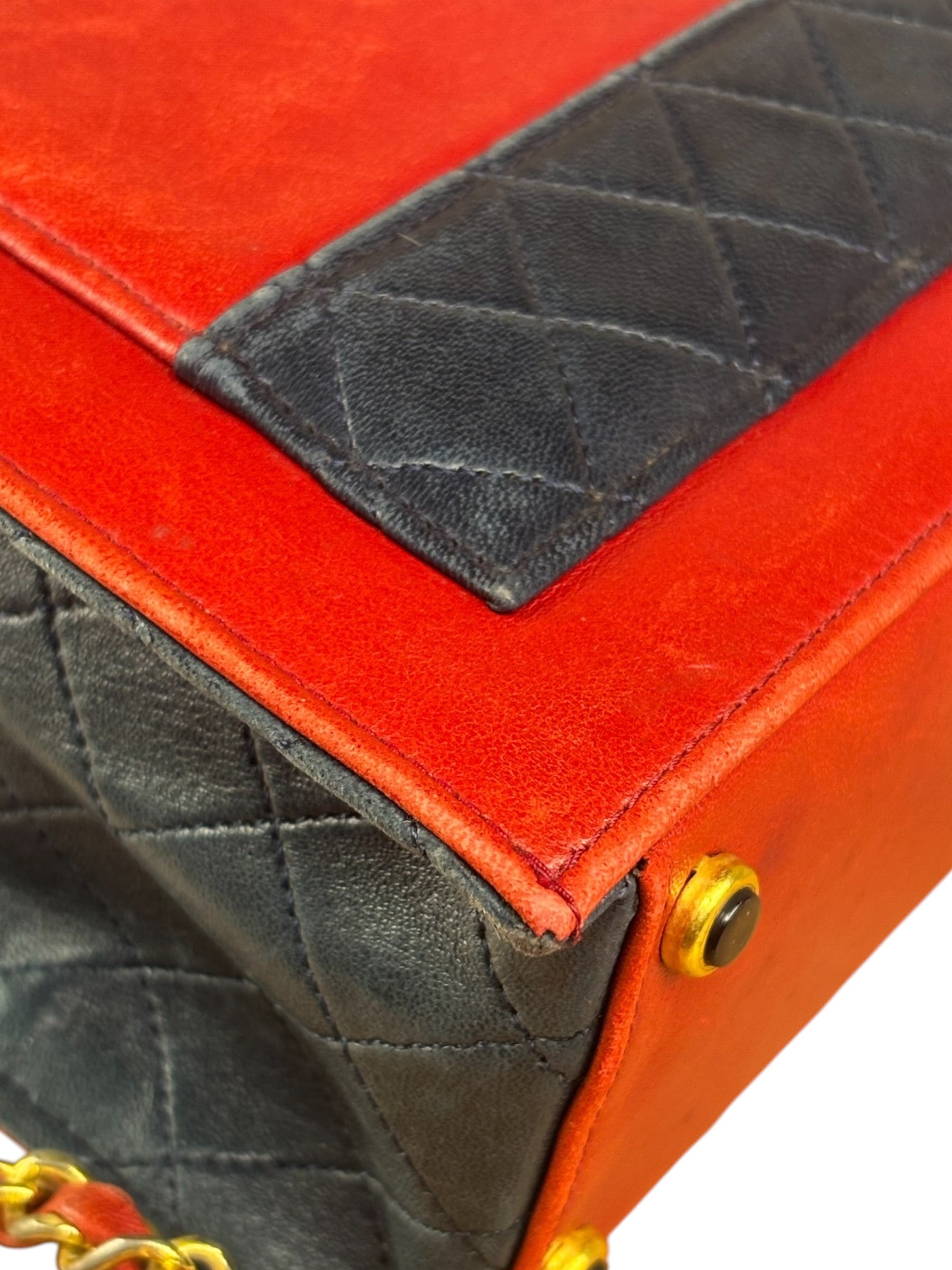Chanel Red & Navy Trapezoid Flap Bag 1992