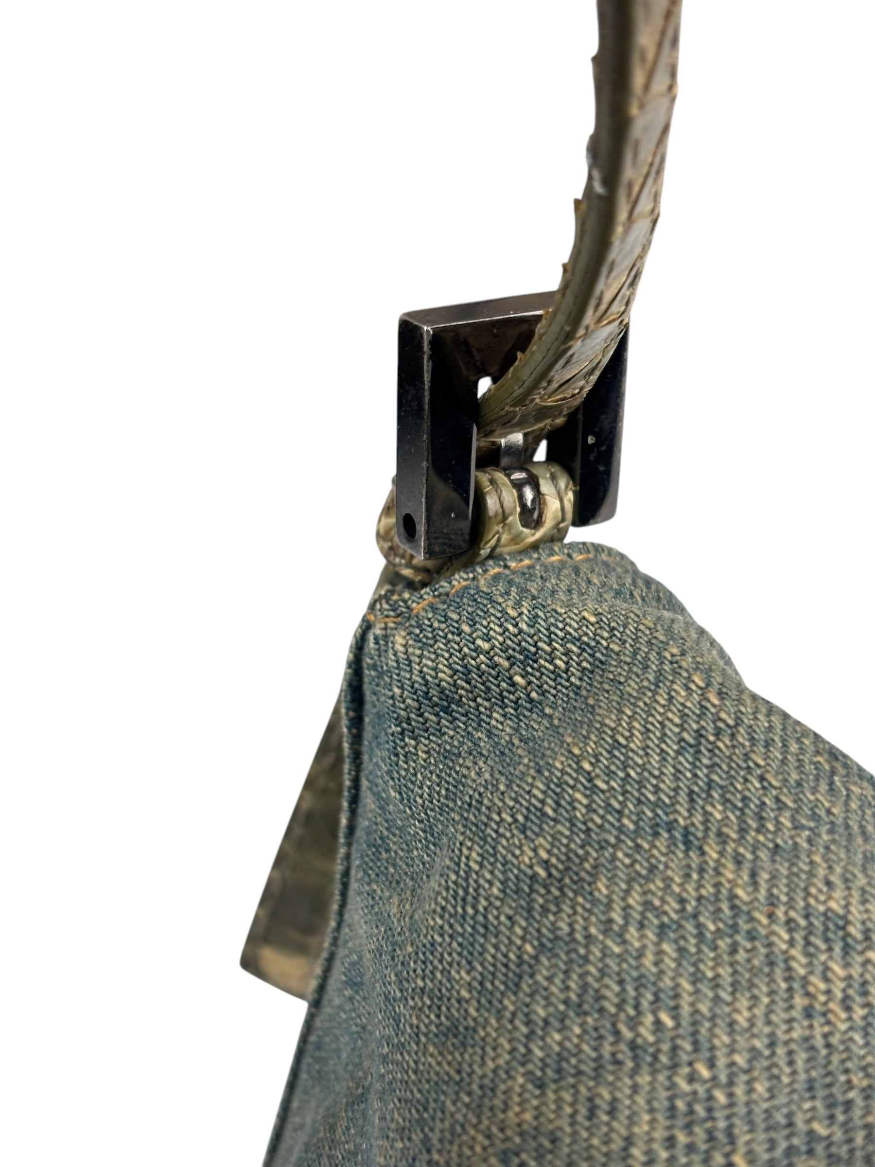 Fendi Denim/Snakeskin Trim Mini Baguette
