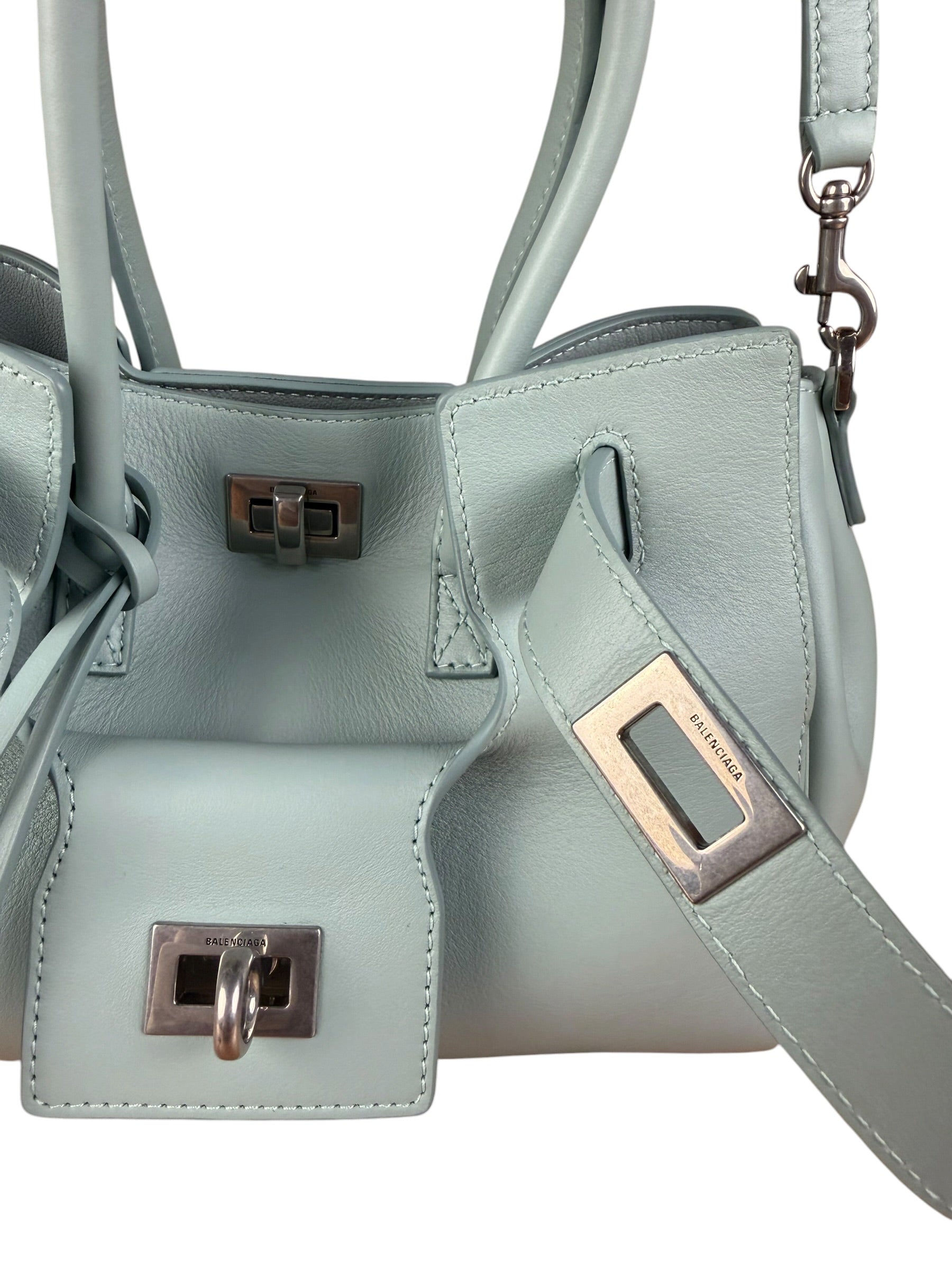 Balenciaga Blue Leather Mini Bel Air Carry All Two-Way Bag