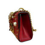 Gucci Red Leather Pearl Studded Padlock Shoulder Bag