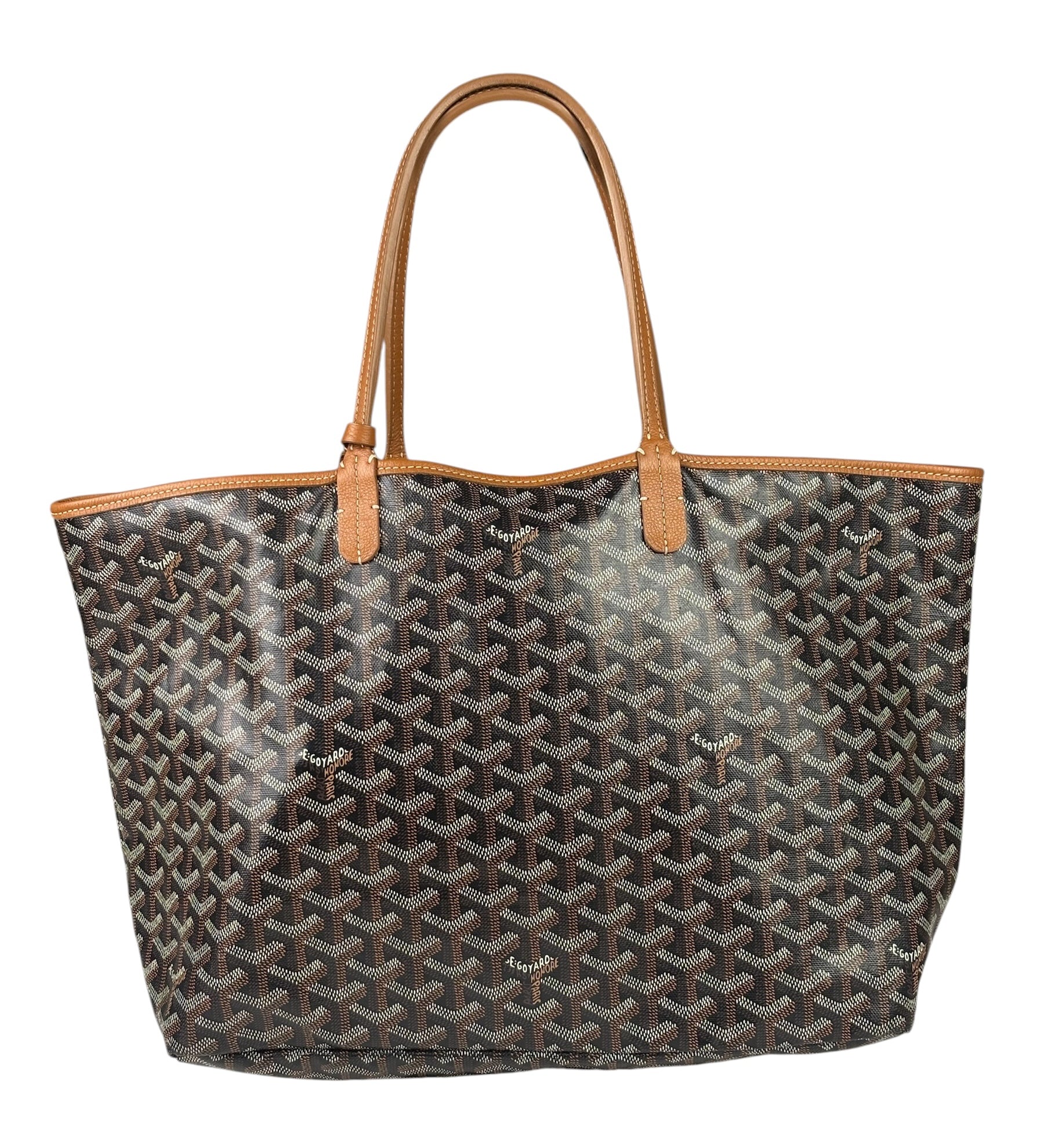 Goyard Saint Louis Black Calfskin Tan Chevroches Tote Bag