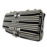 Chanel Black/White Leather Trim/Cloth Venise Biarritz Flap Bag 2019