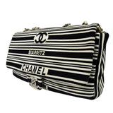 Chanel Black/White Leather Trim/Cloth Venise Biarritz Flap Bag 2019