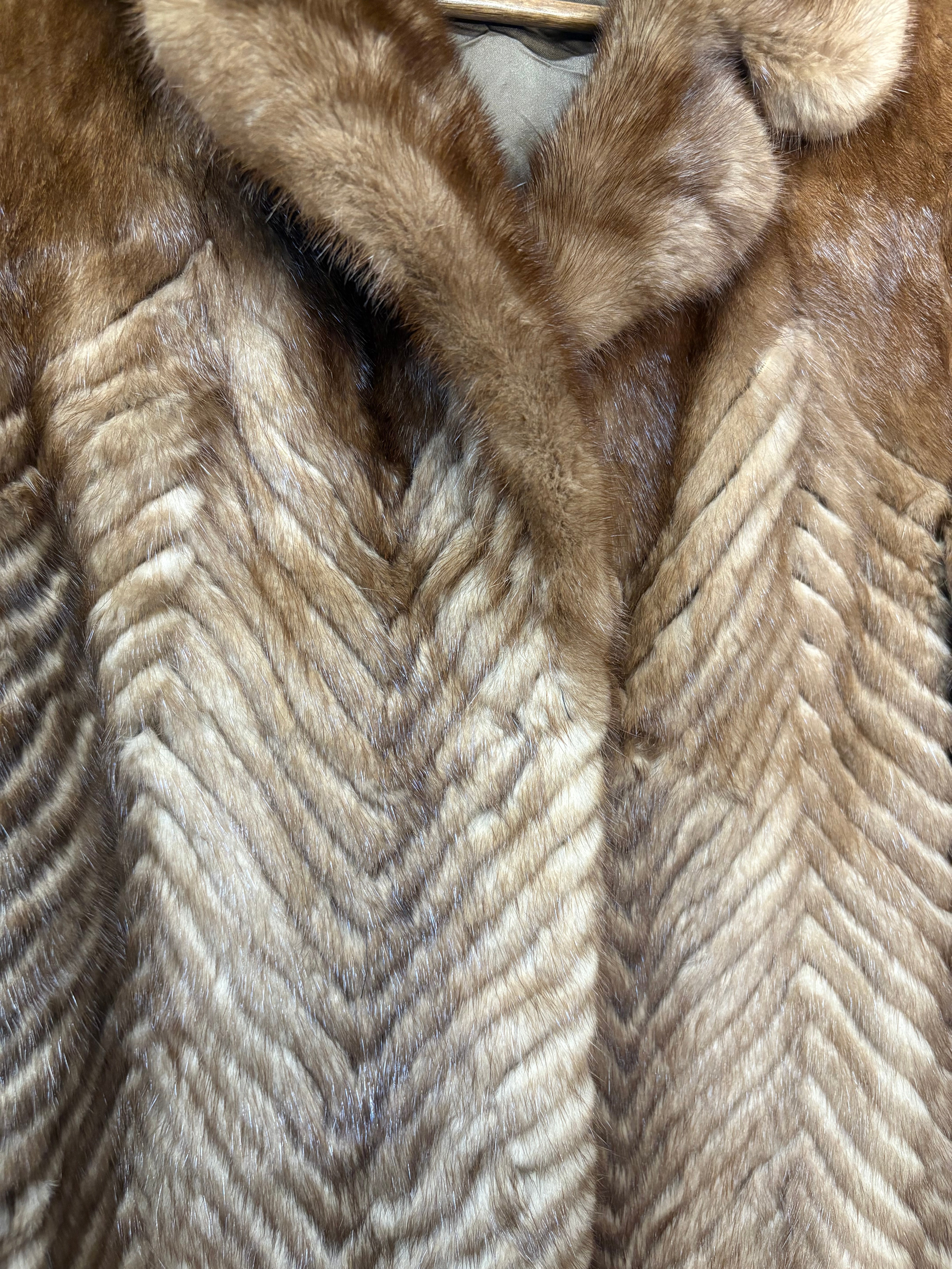 Vintage Brown Chevron Mink Fur Coat