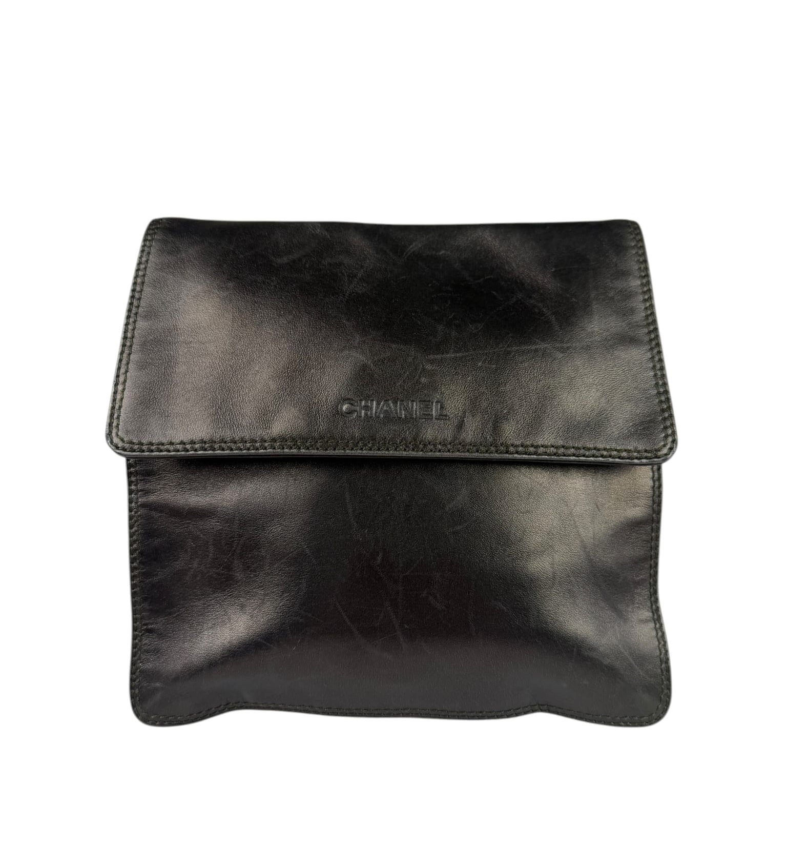Chanel Vintage Metallic Bronze Lambskin Logo Messenger Bag 1997