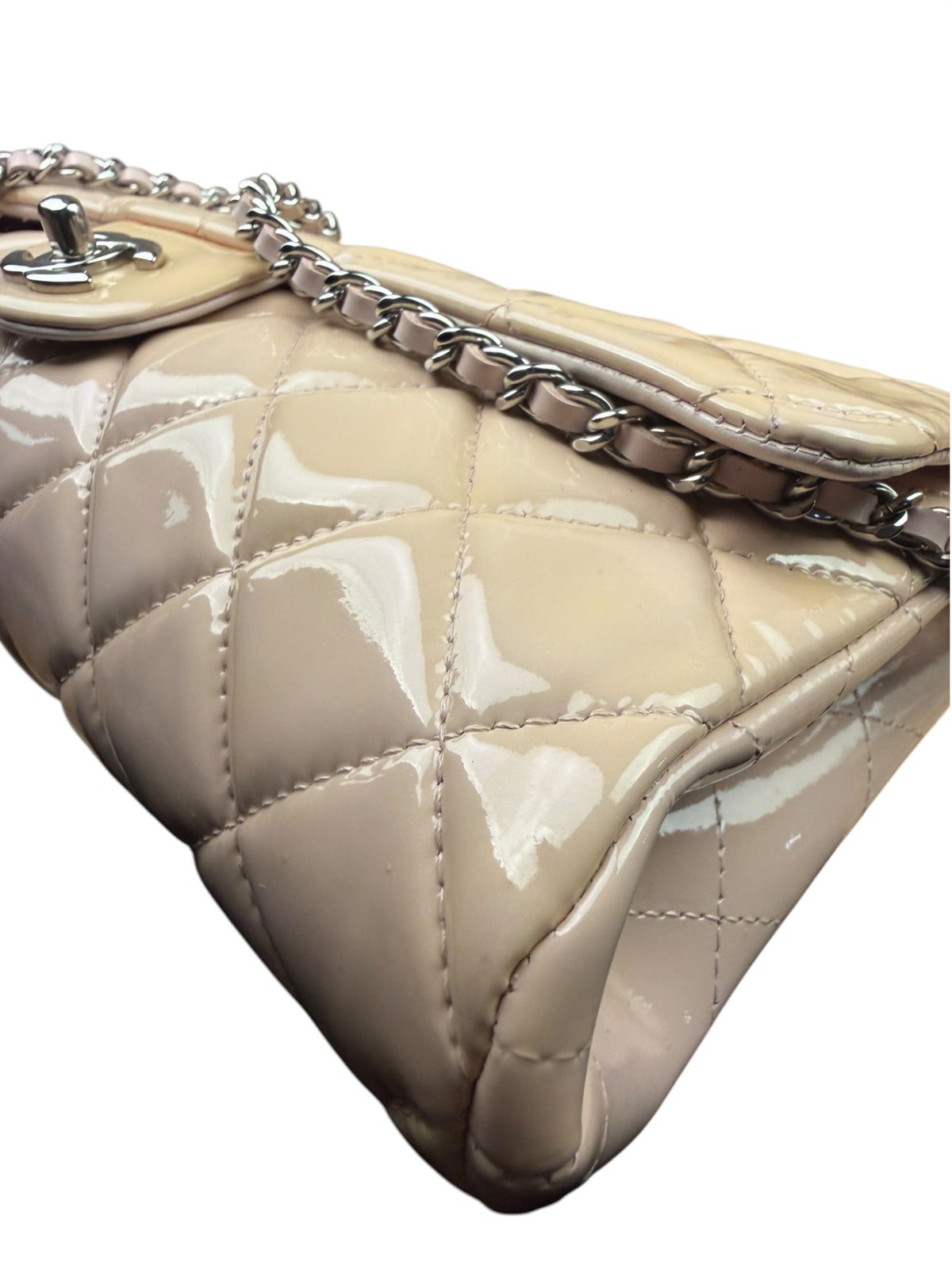 Chanel Beige Patent Quilted Clutch Flap 2013